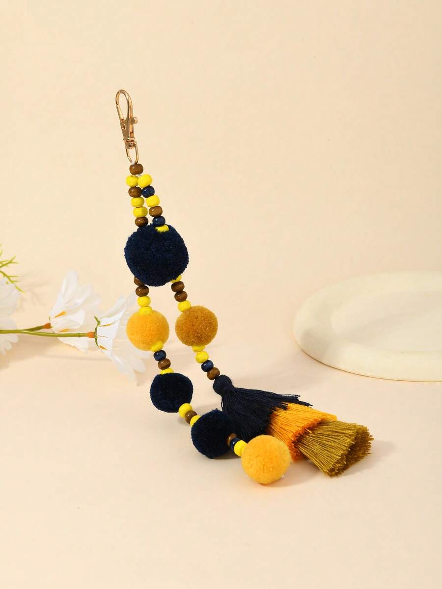 1pc Handmade Tassel Pom Pom Bag Charm, Suitable As Gift For Girlfriend - Royal Blue - View 1