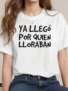 Fashion Printed T-Shirts For Women, Oversized Streetwear Tops, Comfortable And Stylish All-Match Summer Tees. Classic T-Shirt With "Sarcastic Spanish" Print For Women, Comfortable Fit And Casual Style. - 白色 - 查看 1
