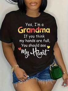 T-Shirt With Grandma Humor Design - "Indeed, I Am A Grandma" Comical Print, Women'S Casual Short-Sleeve Top, Black With Colorful Letters, Perfect For Spring And Summer - 黑色 - View 1