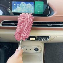 1 pieza Cepillo mini para quitar el polvo del coche, herramienta de limpieza retráctil y flexible de microfibra, adecuada para la limpieza del hogar y el interior del coche, material de fibra de poliéster - 1 cepillo rosa para polvo - Ver 3