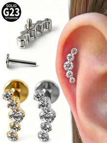 1 chiếc khuyên môi G23 bằng titan, năm chấu đính đá Zirconia, dùng cho môi, tai, sụn tai, vành tai, kiểu vặn ren. - Như thể hiện trong hình ảnh - Xem 8