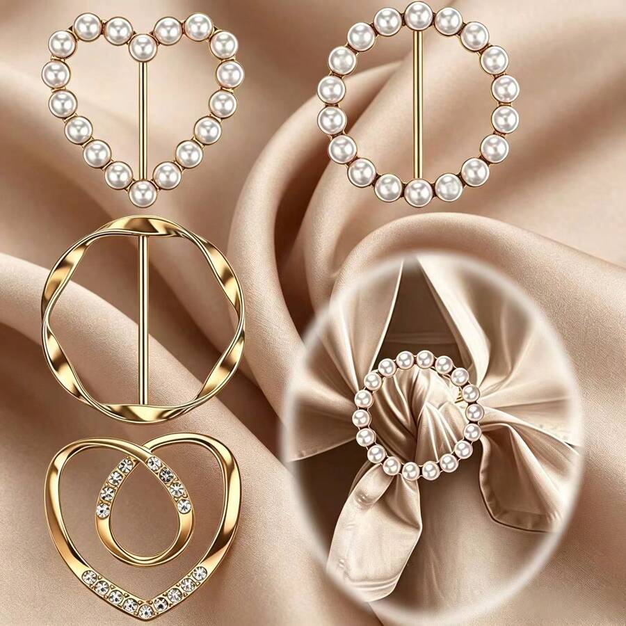 4pcs Women's Shirt Clips, Women's Scarf Rings, Cute Scarf Rings And Scarf Sliders, Metal Round Scarf Rings, Clip-On Scarf Rings For Women (Gold)
