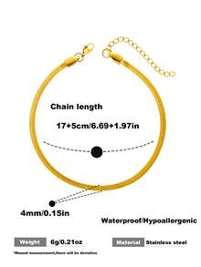 1pc Stainless Steel Waterproof Chain Bracelet For Women, Minimalist Daily Wear, Gold Snake Chain Fishbone Design - Gold - View 4