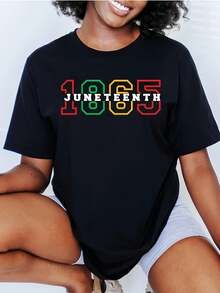 Women's T-Shirt With An 1865 African American Design, Black, Historical Theme, Round Neck, Short Sleeves. African American Cultural Heritage, Freedom Clothing, Women's Blouses. - 黑色 - 查看 7