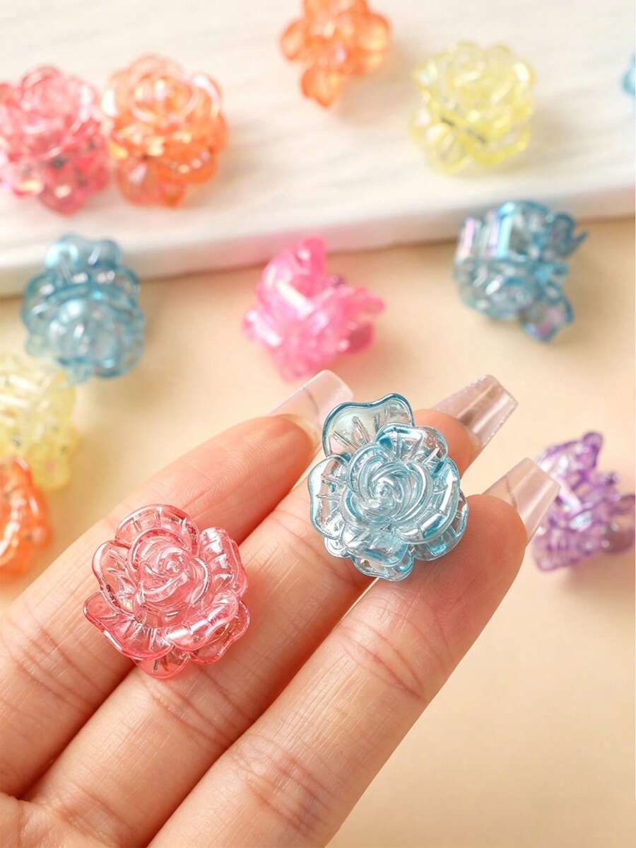 20pcs Cute & Fashionable Rose Flower Hollow Hair Clips, Suitable For Girls, 2cm Hollow Ponytail Clips, Multiple Colors Available - Multicolor - View 1