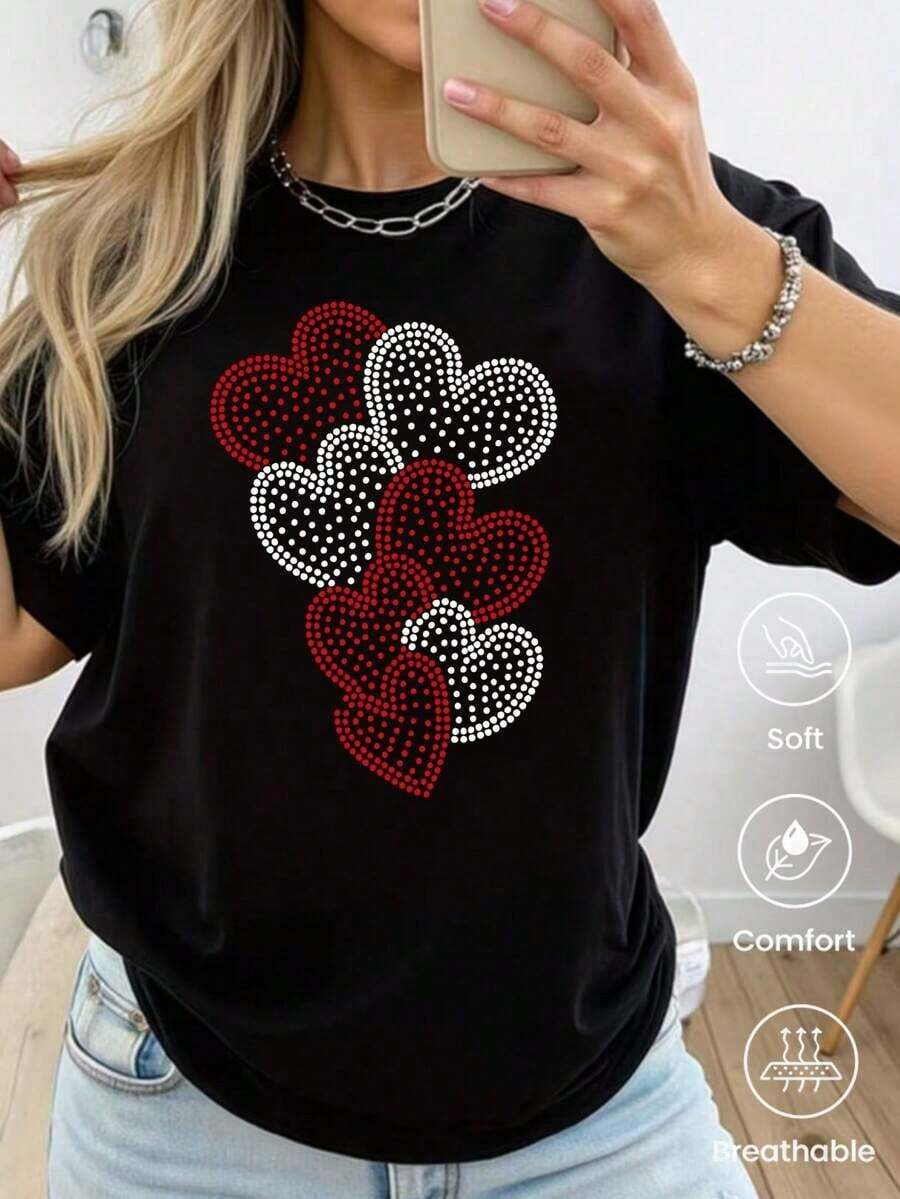180g Made In Mexico, Spring/Summer 2026 Fashion Short Sleeve T-Shirt, Cartoon Print, Couple Style, Underwear/Outerwear, Casual Round Neck For Office, Unisex One Piece Top - 黑色 - 查看 1