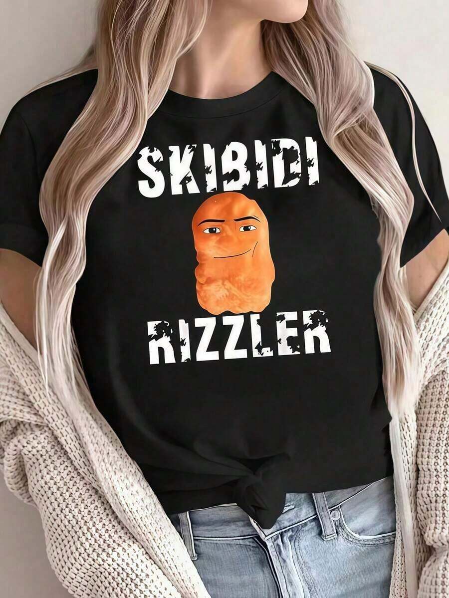 Women's Crew Neck T-Shirt With Skibidi Rizzler Toilet Meme Funny Memes Brainrot Meme Mother's Day, Plus Size Blouses For Women Shirt - 黑色 - 查看 1