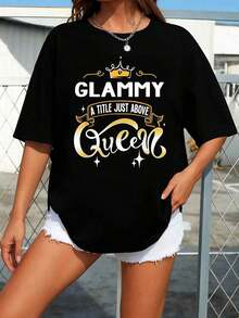 T-Shirt With A Fun, Glamorous Title: Gift For Grandma - 黑色 - 查看 1
