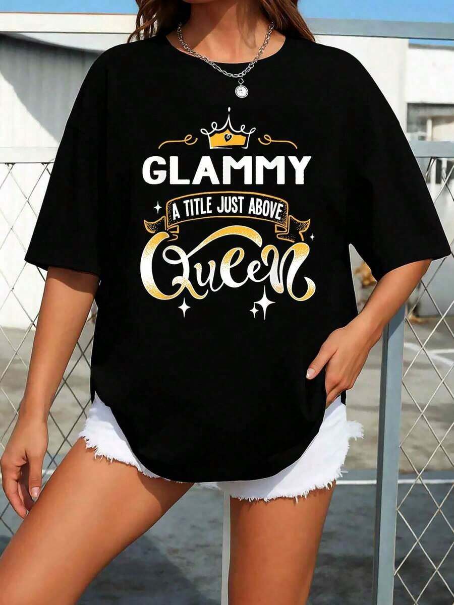 T-Shirt With A Fun, Glamorous Title: Gift For Grandma - 黑色 - 查看 1