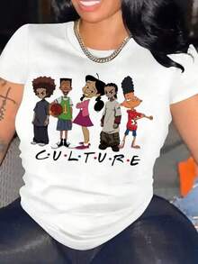 Camisetas estampadas de moda. Camiseta informal de mujer con estampado de dibujos animados - Manga corta, cuello redondo, lavable a máquina, top de primavera/verano, camisetas para mujer adecuadas para vacaciones, fiestas, uso doméstico, desplazamientos diarios, regreso a la escuela y atuendo para conciertos. ,Conjuntos familiares a juego, camisetas divertidas para mujer en español, camisetas para niños y niñas, camisetas del Mundial 2026, camisetas de dibujos animados/anime, camisetas con estampado de gatitos. - Blanco - Ver 7