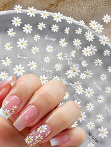 2pcs 5D Embossed Daisy Nail Stickers, Self-Adhesive White Flower Nail Decals Spring Floral Nail Sliders DIY Nail Art Decoration - Multicolor - View 9