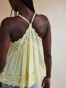 Women Camisoles Lace Spaghetti Strap Casual Tank Tops Summer Fashion Sleeveless Tops Streetwear - Amarillo - Ver 2