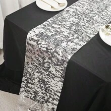 1 Roll Polyester Silver Foil Stamped Table Runner, Solid Color Minimalist Elegant Exquisite, Decorates And Conceals Tabletop Tableware, Wear-Resistant And Durable, Suitable For Wedding, Birthday Party, Celebration, Mother's Day, Father's Day, Independence Day And Other Holiday Atmosphere Decoration, Daily Family Gathering And Dining - View 8