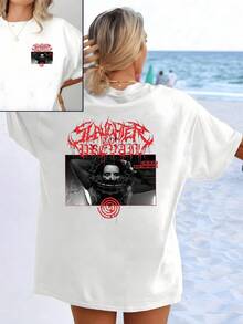 Rebel Spirit With Red Lettering That Evokes Strength, Passion And Defiance On A White Background, Reflecting A Bold, Modern And Free Attitude. Women's Double-Print T-Shirt Ideal For Everyday Wear And Unique Expression. - 白色 - 查看 1