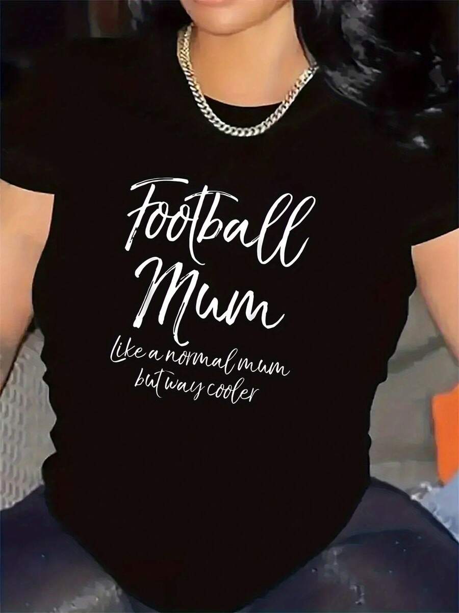 White Polyester T-Shirt For Mom, Soccer-Themed, Ideal For Sporting Events, Lightweight And Durable, Perfect For Casual Wear At Home Or Outdoor Activities, Stylish Design And Comfortable Fit - 黑色 - 查看 1