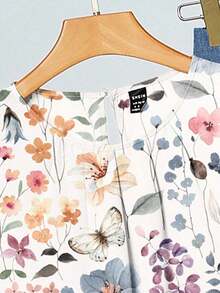 2 piezas Conjunto de mujer con estampado floral verde, adecuado para el verano - Azul - Ver 4