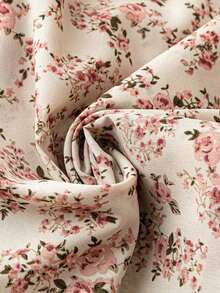 Camisa casual de hombro abierto para mujer con mangas de linterna y estampado floral pequeño, para primavera/verano - Albaricoque - Ver 5
