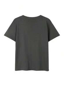 Short-Sleeved T-Shirt With American Retro Design, Unique Design, Slim Fit, Casual Style, Black Color. - 深灰色 - 查看 3