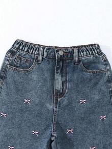 Jeans de pierna ancha para adolescentes, nuevos pantalones rectos con diseño bordado de moño, pantalones vaqueros holgados, pantalones vaqueros holgados para mujer, pantalones vaqueros holgados para niñas, pantalones vaqueros holgados para - Azul 4 - Ver 3
