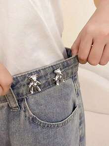 1pc Gold Bear Adjustable Waist Belt Buckle - Clip-On Jeans Button, Metal Waist Belt Tightener, Seamless Instant Fit Clasp, Fashionable Detachable Pants Adjuster, Waist Elastic Tightening Snap - A - View 2