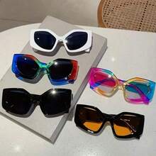 1 Piece New Women's Polygonal Fashion Glasses Colorful Design Versatile Unisex Decorative Glasses - Rượu sâm panh kép đầy màu sắc - Xem 11