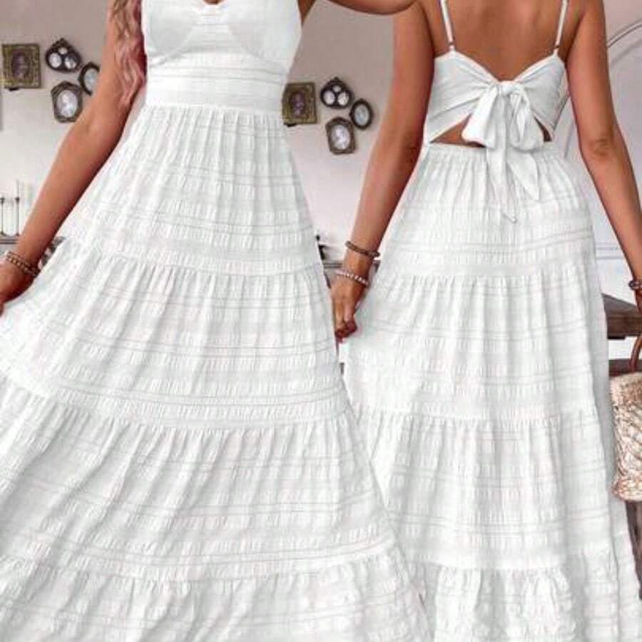 Holidaya New Vintage Floral Birthday Wedding Multi-Layer Patchwork Cute Bow Tie Dress For Women - Blanco - Ver 1