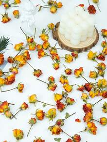 20pcs Artificial Red Rose Flowers, Mini Fake Rose Buds, Resin Handmade Miniature Artificial Flowers, Craft Decor Fake Flowers, Wedding Home Decor, Wedding Floral Decoration - Orange - View 2