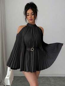Elenzya Elegante camisa/blusa de mujer con mangas acampanadas y cintura ceñida para vacaciones - Negro - Ver 4