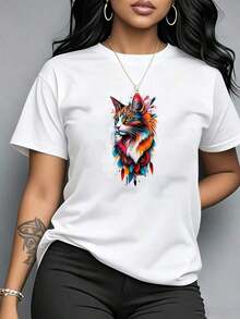 ComfortableCamiseta de manga corta con cuello redondo para mujer -- Camiseta de mujer, elegante y con estilo, casual y cómoda, adecuada para uso en vacaciones, camiseta de algodón puro para - Blanco - Ver 7