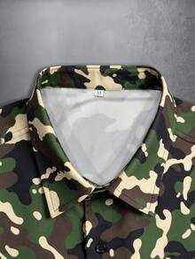 Men's Camo 2 Pieces Set: Short Sleeve Collared Shirt And Cargo Shorts - Army Green - View 6