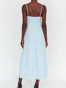 Womens Spaghetti Strap Maxi Dresses Smocked  Summer Spring Casual Boho Beach Long Sundresses - Sky Blue - View 2
