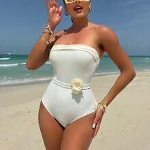 Nuevo traje de baño de una pieza multiuso con tirantes ajustables y bikini con estampado floral. - blanquecino - Ver 2