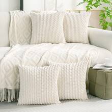 Set Of 4 Decorative Throw Pillow Covers, 18x 18 Inch Corduroy Pillow Covers For Bed, Sofa And Living Room, Soft Square Cushion Covers - White - View 3