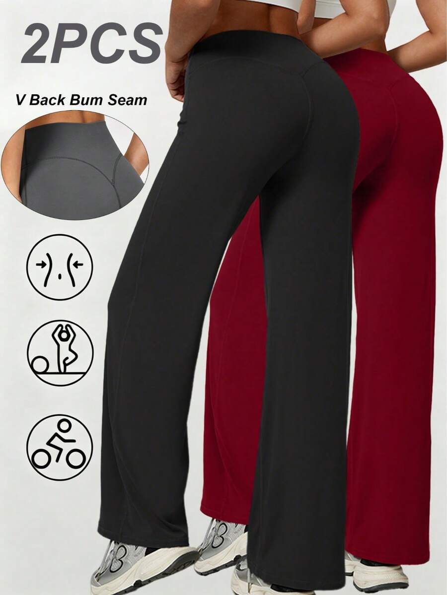 Women's Straight Yoga Pant Butt Lifting Wide Leg Yoga Pants High Waist Tummy Control No Front Seam Straight Leg Workout Gym Bottoms - Đen/Đỏ - Xem 1