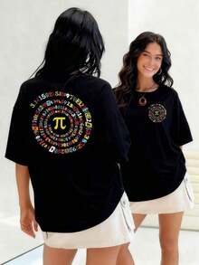Números y símbolos matemáticos coloridos irradiando desde el centro camiseta de mujer 100% algodón perfecta para amantes de la ciencia y las matemáticas un diseño único lleno de conocimiento y alegría.Suitable for spring, summer and autumn - Negro - Ver 7