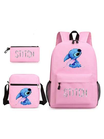 Disney 1 Set Stitch Series Back-To-School Large Capacity Cute Combo Pack (Backpack, Shoulder Bag, Pencil Case), Adorable Student Backpack, Multiple Color Options