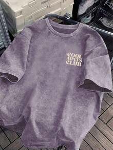 Camiseta de manga corta con estampado de gato interesante, top de diseño exclusivo y lindo, camiseta para mujer de talla grande, camiseta de algodón lavado, ropa casual de talla grande para mujer, tela con estampado de copos de nieve, top casual de cuello redondo cómodo de talla grande, camiseta vintage desgastada, ropa de mujer de talla grande, ropa de primavera/verano - Púrpura malva - Ver 6