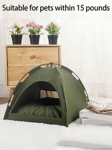 1pc Pet Tent, Breathable Washable Lightweight Solid Color Dog/Cat House, Foldable Portable Indoor/Outdoor Use All Season - Army Green - View 6