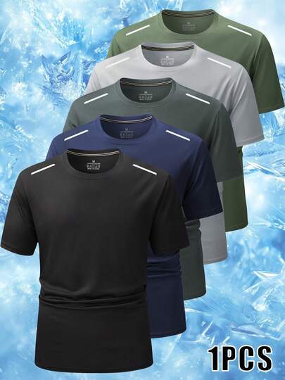 Fitness Quick-Dry Shirt With Reflective Stripes, Breathable Non-Sweating Sports Short Sleeve