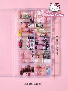 Sanrio Hello Kitty 240pcs(10mixed) Y2K Medium Square Leopard Print French Tip Press On Nails With Cute 3d Hello Kitty & Kuromi‌ &Cinnamoroll & DoMo Decoration ,3d Gel Flowers ,Nails,Bow And Heart And Pearl And Rhinestones Design,For Girls Party Use - Multicolor - View 5