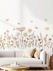 2 piezas Pegatinas de pared con estilo bohemio y flores, patrón de flores silvestres y plantas, vinilos decorativos extraíbles para la habitación de los niños, la sala de estar/fondo de sofá, decoración de pared - estilo bohemio - Ver 3
