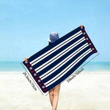 1pc Navy Blue Striped Print Beach Towel, Super Soft Microfiber Quick Dry, Sand Proof Beach Mat Suitable For Beach Chairs, Swimming Pools, Surfing, Diving, Vacation And Camping, Essential Summer Party Accessory - Type C - View 12