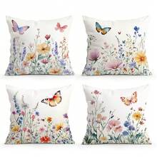 Bộ 4 vỏ gối trang trí bằng nhung in họa tiết hoa và bướm màu nước, 100% polyester, thích hợp trang trí phòng khách, sofa, phòng ngủ, không kèm ruột gối, kích thước 40x40cm/45x45cm/50x50cm - Nhiều màu 04 - Xem 13