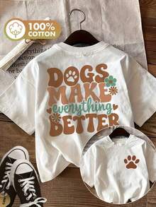 Limited Edition [Double-Sided Print] Women's T-Shirt - Retro Style With Dog Paw Print And Flowers, Loose Fit, Casual For Everyday Wear, Crew Neck, Short Sleeve, Lightweight Cotton - 白色 - 查看 12