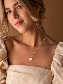 1PC Dainty Cross Charm Pendant Necklace, Shell Inlay Minimalist Chain Necklace For Women, Versatile Everyday Jewelry - 1PC - View 3