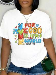 Women's Short-Sleeved Crew Neck T-Shirt With "The Lord Loved The World" Print (John 3:16), Christian Faith Gift For Church And Everyday Wear. - 白色 - 查看 7