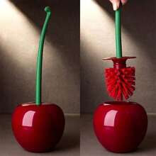 1pc Cherry Toilet Brush, Household Long Handle Soft Hair Toilet Brush, Plastic Cleaning Brush Toilet Brush Set, Suitable For Bathroom/Hotel Bathroom Decor Fall Decor - Red - View 1