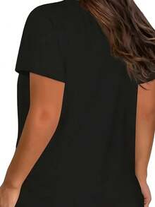 Camiseta casual con estampado de letras para primavera y verano / camiseta de manga corta - Negro - Ver 5