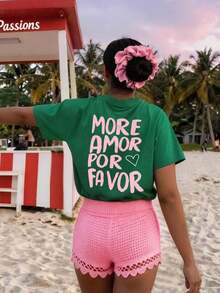 Top Casual Elegante de Verano para Mujer con Estampado de Doble Cara, con Diseño Vintage de Corazones y Rayas.MORE AMORE PER Print, Camiseta de Manga Corta con Cuello Redondo, Camisetas Bonitas para Mujer, Tops Divertidos, Camiseta Divertida para Mujer, Tops de Mujer para Verano, Conjuntos de Ropa para Vacaciones de Mujer, Conjuntos de Playa, Conjuntos de Verano para Mujer, Ropa de Primavera para Chicas Adolescentes, Conjunto de Verano para Mujer, Ropa de Playa para Mujer - Verde Oscuro - Ver 7