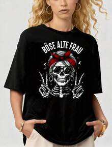 Retro Style Böse Alte Frau Skull Design Summer Short Sleeve Unisex T-Shirt - Black - View 7